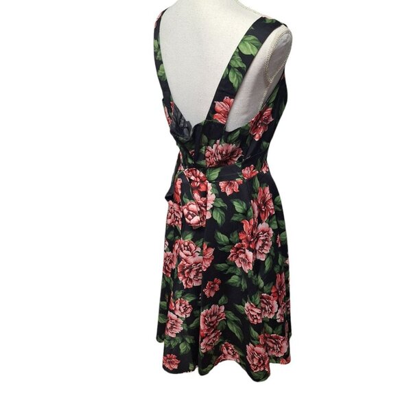 Papillon Rose Dress Womens Large Midi Tie Belt Waist Zip Back Pink Green Floral - Picture 4 of 15